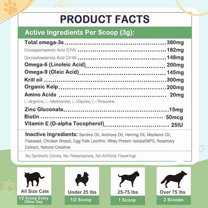 Omega 3 Fish Oil for Dogs, Dog Fish Oil Powder, Wild Caught Fish Oil, EPA&DHA, Krill Oil, Kelp, Dog Skin and Coat Supplement, Anti Itch & Shedding, Support Dry Skin, Joint Health, Dog Allergy Relief ZEBORA