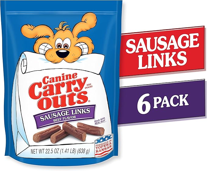 Canine Carry Outs Dog Treats, Sausage Links, 22.5 Ounce (Pack of 6), Made with Real Beef - PAWPICO