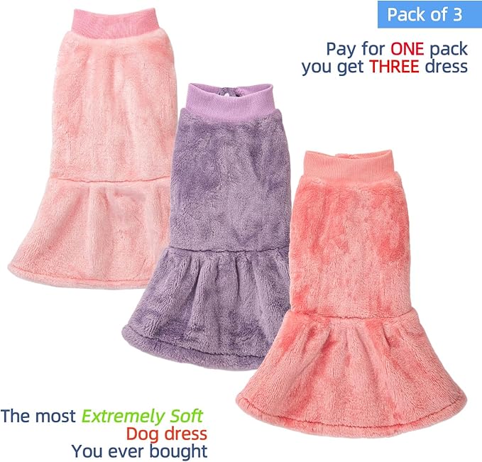 FabriCastle Dog Dress Sweater, Pack of 3, Dog Clothes, Dog Coat, Dog Jacket for Small or Medium Dogs Girl, Ultra Soft and Warm Cat Pet Sweaters (Pink,Violet,Rosepink, X-Small) - PAWPICO