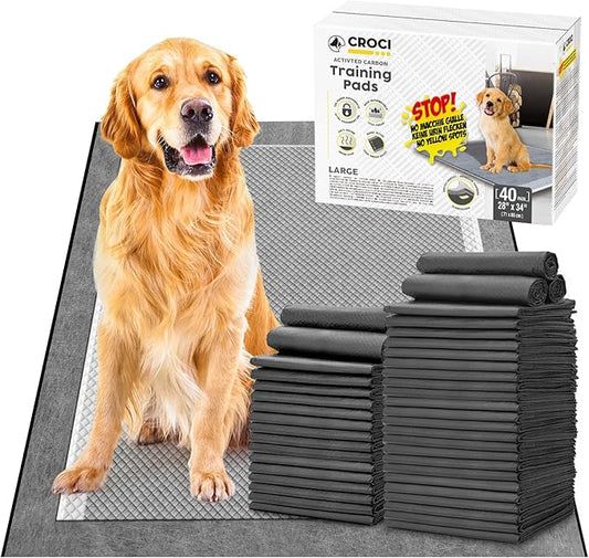 CROCI Charcoal Puppy Pads 28x34in Extra Large Dog Pads, Odor-Control Dog Pee Pads, Leak-Proof Quick-Dry Dog Training Pads, Disposable (40 Counts) - PAWPICO