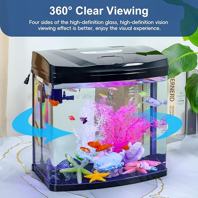 6 Gallon Glass Aquarium Starter Kit with Flip-Top Feeding Port for Betta Fish: Crystal Clear Viewing, Eco-Cycle Filtration, Air Pump, and LED Lighting Bluecoco