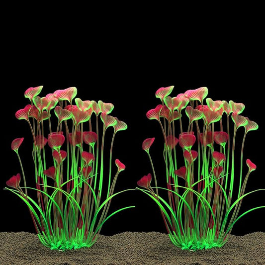 JIH Plastic Plants for Aquarium,Tall Artificial Plants for Fish Tank Decor 15.6 Inch (2 Pcs) (Red) JIH