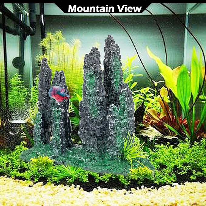Aquarium Decoration for Fish Tank Rock Cave Aquarium Ornament Aquarium Mountain View Stone Ornaments Aquarium Decor Tree House Cave Fish Tank Decoration - Small VMCN