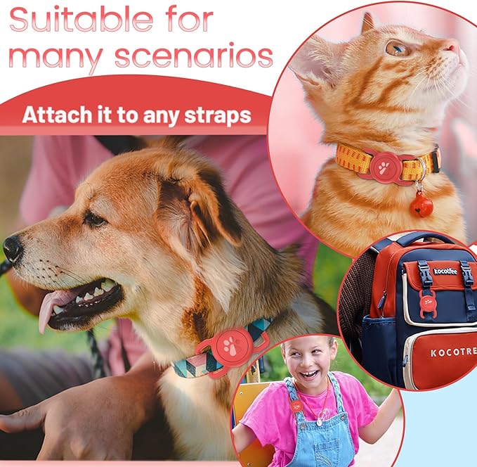 SANKALA Airtag Dog Collar Holder, [1 Pack] Waterproof Dog Airtag Holder, Silicone Full Body Covered Anti-Lost Protective Apple Air Tag Holder for Pet Collar - Fits All Width Collars, Red SANKALA