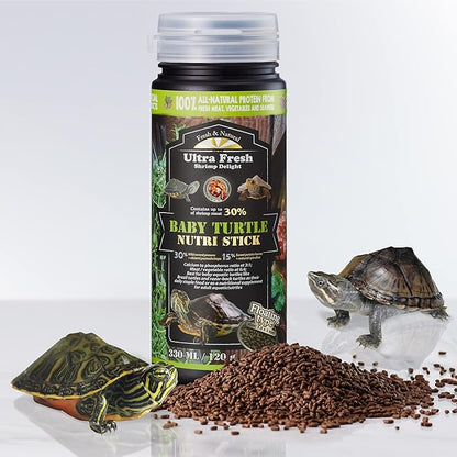 Ultra Fresh Floating Baby Turtle Food, All Natural Ingredients, Wild Sword Prawn, Calcium Vitamin D Enriched for Picky Aquatic Baby Turtles, Baby Turtle Nutri Stick 3.35 oz UltraFresh-ShrimpDelight