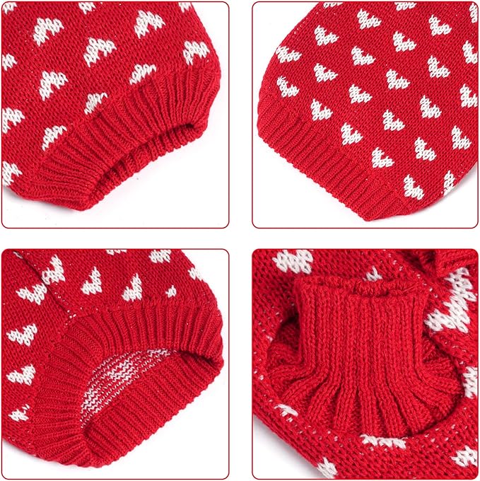 Dxhycc Dog Knitted Sweater Dog Heart Sweater Puppy Sweater Warm Soft Pet Holiday Clothes for Medium Cats and Dogs (Red, L) - PAWPICO