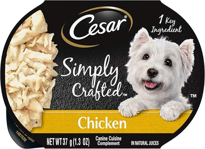 CESAR SIMPLY CRAFTED Adult Wet Dog Food Meal Topper, Chicken, (10) 1.3 oz. Tubs - PAWPICO