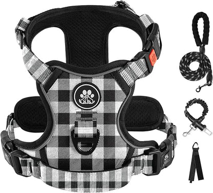 IVY&LANE No Pull Dog Harness with Leash Set, Reflective No Choke Pet Vest,Adjustable Oxford Dog Vest Harness with Easy Control Handle for Small Dogs (Checkered Black,S) IVYLANE