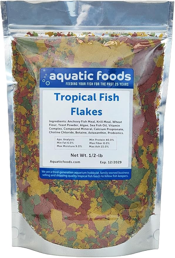 Aquatic Foods Inc. Premium Community Tropical Fish Flakes. All-Around Flakes for Tetras, Livebearers, Gouramis, Anglefish, Cichlids, Goldfish, Guppies, Mollies 1/2-lb Bag Aquatic+Foods+Inc.