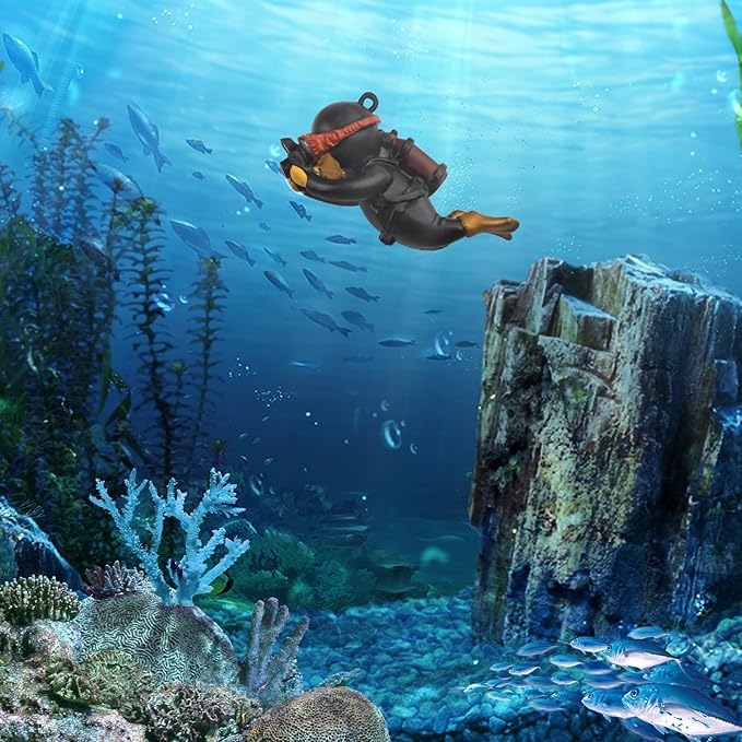 onesimcr Floating Fish Tank Decorations, Aquarium Decorations, Lovely Diver Fish Tank Decorations, Floating Device Fish Tank Accessories，Suitable for All Kinds of Fish Tanks(Black)… onesimcr