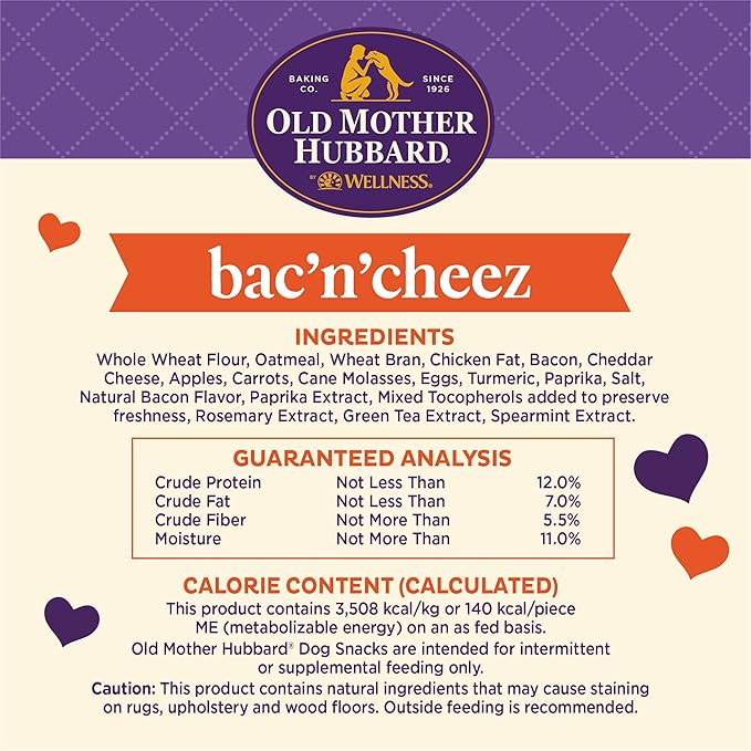 Old Mother Hubbard by Wellness Classic Bac'N'Cheez Natural Dog Treats, Crunchy Oven-Baked Biscuits, Ideal for Training, Large Size, 3 Pound (Pack of 1) - PAWPICO