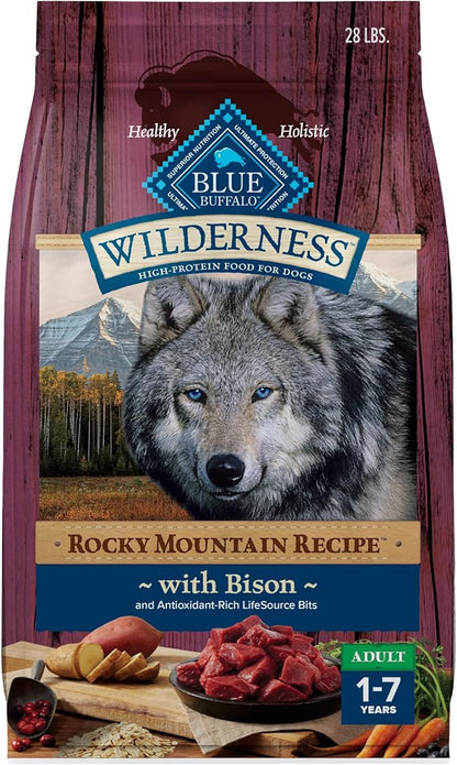 Blue Buffalo Wilderness Rocky Mountain Recipe High-Protein Adult Dry Dog Food, Made in the USA with Natural Ingredients Plus Wholesome Grains, Bison, 28-lb. Bag - PAWPICO