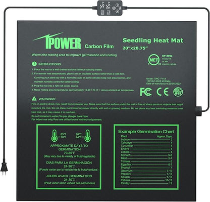 iPower Seedling Heat Mat for Plants with Dual Digital Temperature Controller, MET Certified Heating Pad, 20" x 20.75", Black iPower