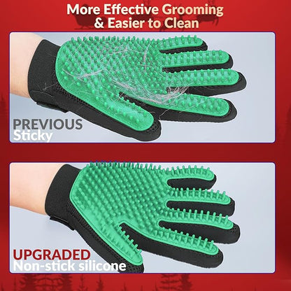 DELOMO Pet Hair Remover Gloves, 255 Tips, Deshedding Glove for Dog and Cat, Gentle De-Shedding Glove Brush, Green, 2 Count - PAWPICO