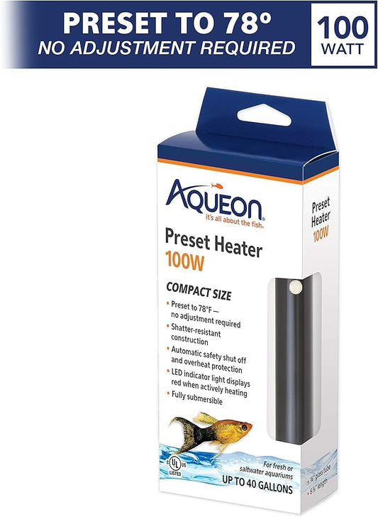 Aqueon Aquarium Fish Tank Preset Heater For Up To 40 Gallons, 100 Watts Aqueon
