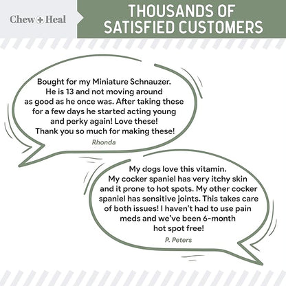 Chew + Heal All in 1 Dog Vitamin, 2PK - 240 Soft Chew Treats - Chewable Multivitamin with Probiotics, Digestive Enzymes, for Skin and Coat, Hip and Joint Support - Made in The USA ChewHeal