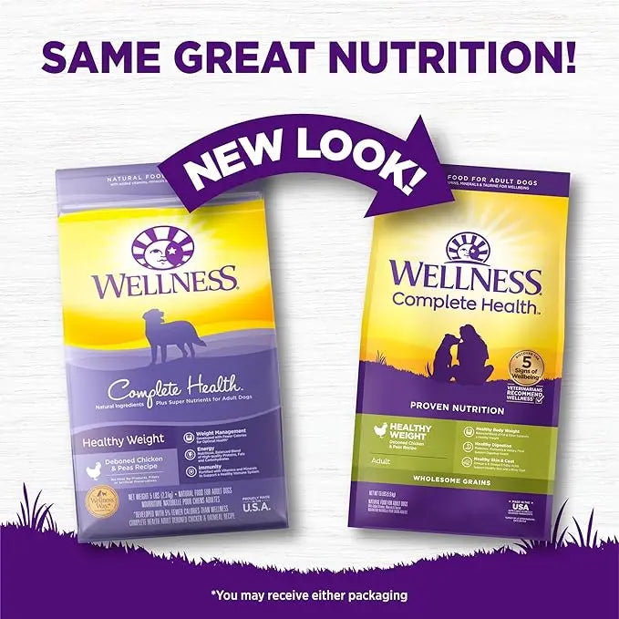 Wellness Complete Health Dry Dog Food with Grains, Natural Ingredients, Made in USA with Real Meat, All Breeds, For Adult Dogs (Healthy Weight - Chicken & Potatoes, 13-Pound Bag) - PAWPICO