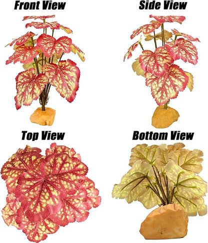 Woyrise Reptile Artificial Plants for Terrarium Decor, Amphibian Habitat Decorations Bearded Dragon Tank Accessories fit Crested Gecko Leopard Lizard Chameleon Snake Frog - Fake Pink Heuchera Woyrise