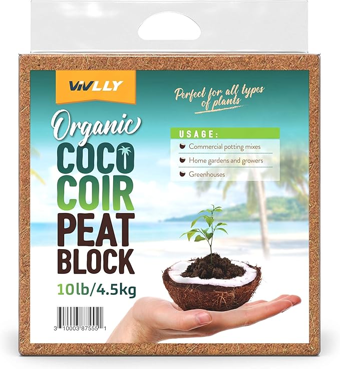 Organic Coco Coir Brick, Natural Seed Starter with Low EC and pH Balance, Enhance Root Growth in Herbs, Flowers, and House Plants, Organic with High Expansion - by Vivlly (10, Pounds) Vivlly