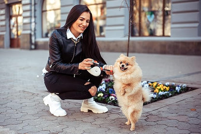 TUG 360° Tangle-Free Retractable Dog Leash with Anti-Slip Handle | 16 ft Strong Nylon Tape | One-Handed Brake, Pause, Lock (Small, White/Orange) TUG