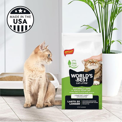 WORLD'S BEST CAT LITTER Comfort Care Unscented 15-Pounds - Natural Ingredients, Quick Clumping, Flushable, 99% Dust Free & Made in USA - Long-Lasting Odor Control & Easy Scooping - PAWPICO