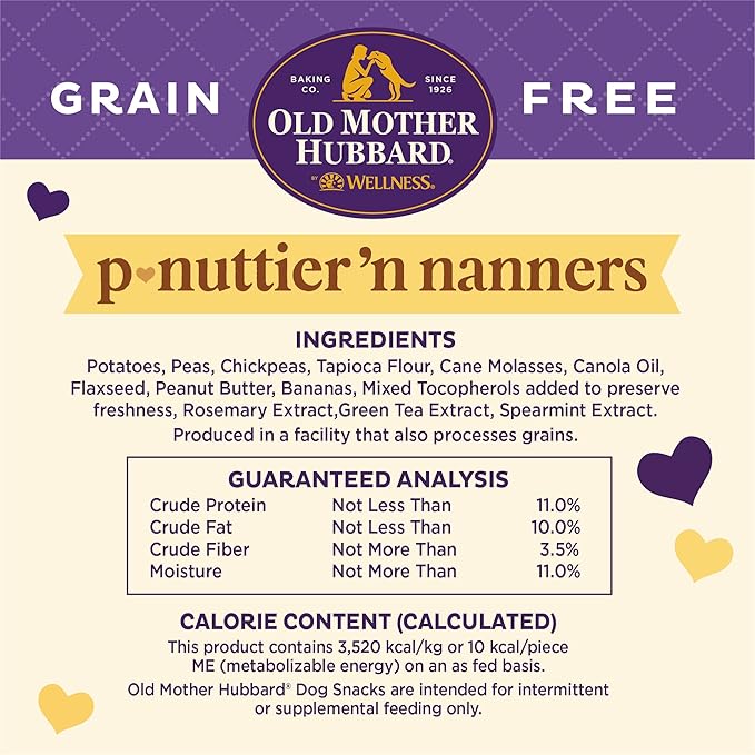 Old Mother Hubbard by Wellness Classic P-Nuttier 'N Nanners Grain Free Natural Dog Treats, Crunchy Oven-Baked Biscuits, Ideal for Training, Mini-Size, 16 ounce bag - PAWPICO