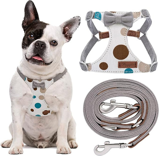 Puppytie No Pull Dog Harness with Multifunction Dog Leash,Soft Adjustable No Choke Escape Proof Pet Harness Vest for Medium Dogs,Polka dots Smoke Grey,M Puppytie