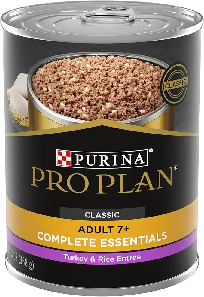 Purina Pro Plan High Protein Wet Dog Food for Senior Dogs, Adult 7+ Wet Dog Food, Turkey and Rice Entree - (Pack of 12) 13 oz. Cans - PAWPICO