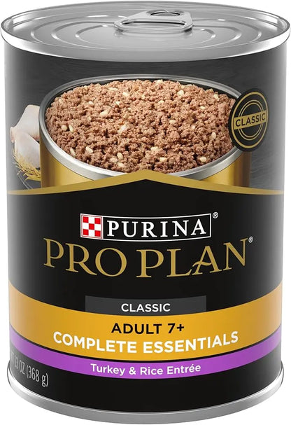 Purina Pro Plan High Protein Wet Dog Food for Senior Dogs, Adult 7+ Wet Dog Food, Turkey and Rice Entree - (Pack of 12) 13 oz. Cans - PAWPICO