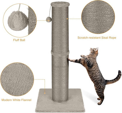 PAWSCRAT Cat Scratching Post 32 Inch High, 5.5 Inch Large Diameter Natural Sisal Cat Scratch Post, Scratch-Resistant and Durable Tall Cat Scratcher for Indoor Cats, Protect Your Furniture, Gery - PAWPICO