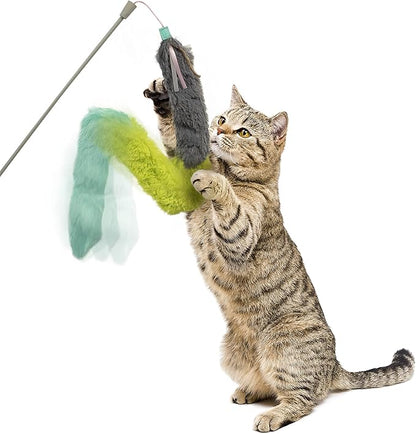SmartyKat Crazy Catch 3-Part Breakaway Wand Cat Toy - Green/Yellow/Gray, One Size - PAWPICO