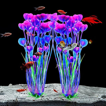 AQUANEAT Artificial Aquarium Plants, Fish Tank Plants Plastic, Aquarium Decor Large, 15.5 inch Purple Fish Tank Decorations, 2pcs Aquaneat