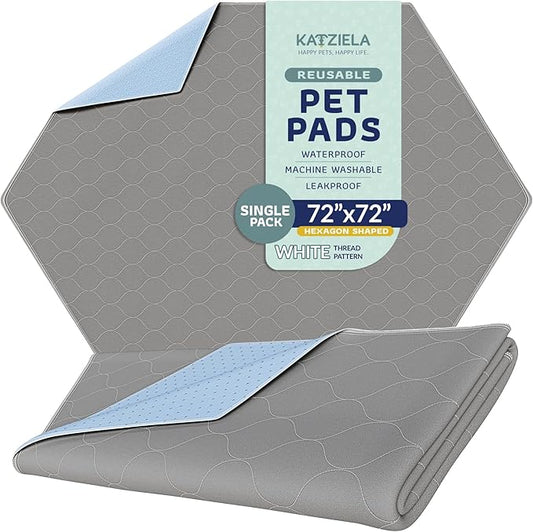 Katziela Washable Pet Pads - (1 Pack 72In x 72In Hexagon) Super Absorbent Waterproof Reusable Dog Pee Pads for Dogs, Washable Puppy Pads for Potty Training, Housebreaking Washable Pee Pads for Dogs - PAWPICO
