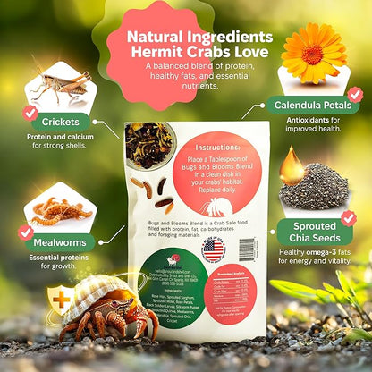 Snout and Shell - Bugs and Blooms Hermit Crab Food - 1 oz - 30 Grams - Whole Food Diet for Hermit Crabs - Seeds, Bugs and More SNOUTANDSHELL