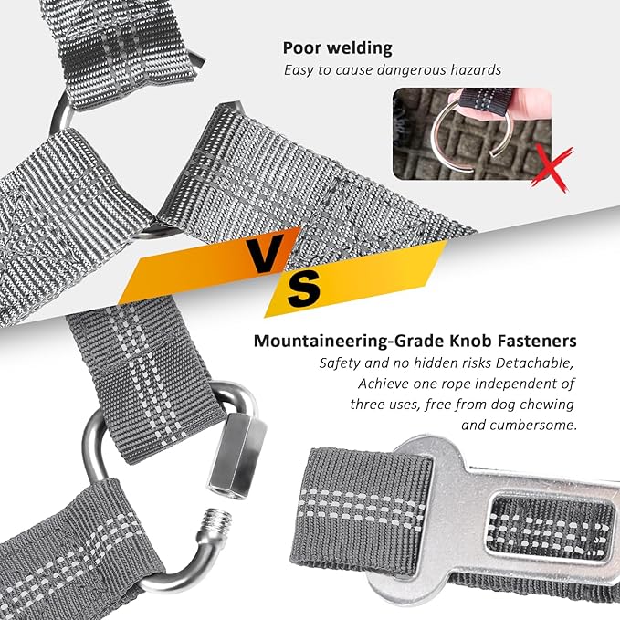 Removable Dog Seat Belt Harness for Car, 3 in 1 Pet Dog Car Seatbelt Leash, Retractable Restraint Secures to Vehicle Headrest & Adjustable Reflective Bungee Dog Seatbelt Tether, Grey - PAWPICO