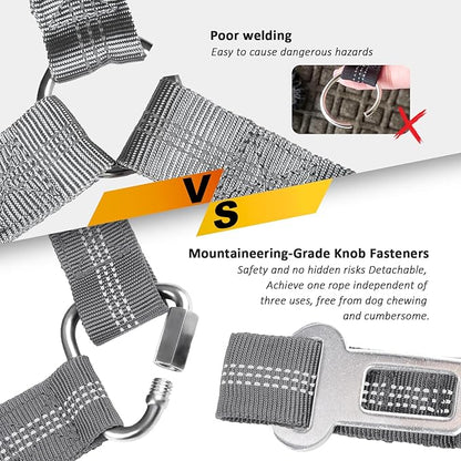 Removable Dog Seat Belt Harness for Car, 3 in 1 Pet Dog Car Seatbelt Leash, Retractable Restraint Secures to Vehicle Headrest & Adjustable Reflective Bungee Dog Seatbelt Tether, Grey - PAWPICO