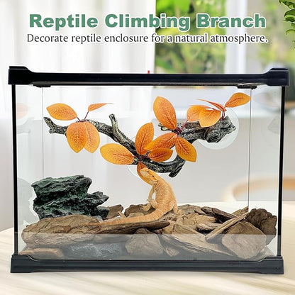 Fhiny Snake Climbing Branch, 2 PCS Resin Reptile Branches for Climbing with Suction Cups Reptile Tank Decor Accessories Frog Terrarium Plants for Corn Snake Frog Bearded Dragon Lizard Gecko Fhiny