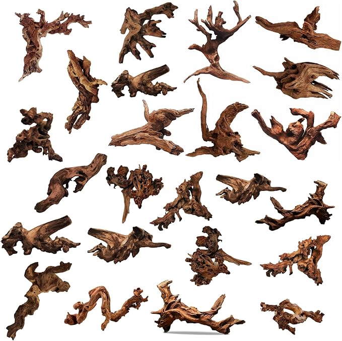 Hamiledyi 24 Pcs Small Driftwood for Aquarium 4"-5" Driftwood Branches Aquarium Decoration Reptiles Reptile Tank Accessories Assorted Size Natural Habitat Decor Wood for Lizad Hamiledyi