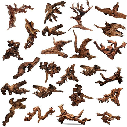 Hamiledyi 24 Pcs Small Driftwood for Aquarium 4"-5" Driftwood Branches Aquarium Decoration Reptiles Reptile Tank Accessories Assorted Size Natural Habitat Decor Wood for Lizad Hamiledyi