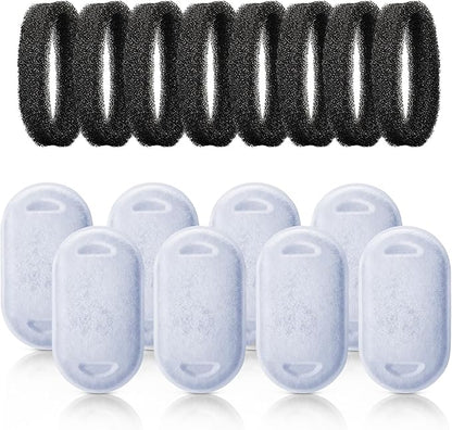 Cat Water Fountain Filters, Replacement Filters for 67oz/2L & 108oz/3.2L Stainless Steel Pet Fountains, Includes 8 Filters & 8 Sponges, Easy to Install and Clean - PAWPICO