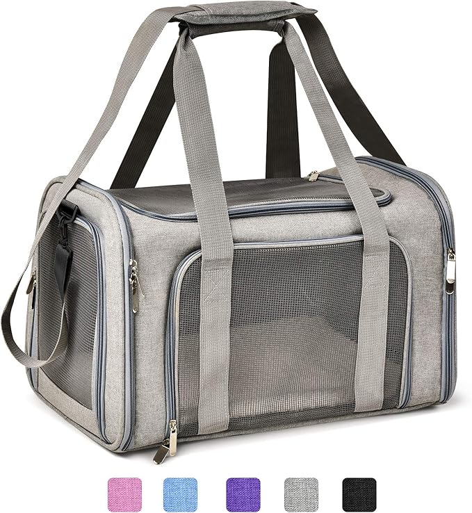 Henkelion Cat, Dog Carrier for Small Medium Cats Puppies up to 15 Lbs, TSA Airline Approved Carrier Soft Sided, Collapsible Travel Puppy Carrier - Grey - PAWPICO