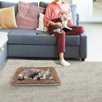 Cat Bed Small Dog Bed Self Warming Cat Bed Self Heating Cat Pad Extra Warm Thermal Kitten Beds for Indoor Outdoor Kittens Small Pets 24''X20'' (Khaki) - PAWPICO