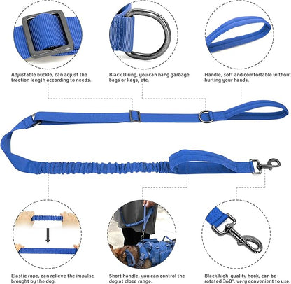 Forestpaw Tactical Dog Harness for Large Dogs,Tactical Dog Collar with Bungee Leash Set,No Pull Military Dog Harness for Dog Walking Training,Adjustable for Medium Large Dogs,Blue M Forestpaw