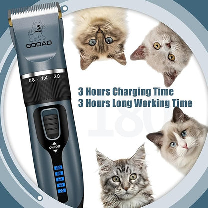 Cat Clippers for Matted Hair, Cat Grooming Kit, Cordless Cat Shaver for Long Hair, Low Noise Paw Trimmer, Cat Hair Trimmer for Grooming,Quiet Pet Hair Clippers Tools for Cats Dogs (Blue) - PAWPICO