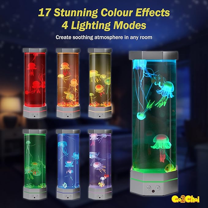 Jellyfish Aquarium Lamp Fake Fish Jelly Fish Tank Aquarium Lava Lamp Night Light Room Decor,7 Jellyfish&Clownfish,Adult Kids Home Office Room Desk Light Go2Chai