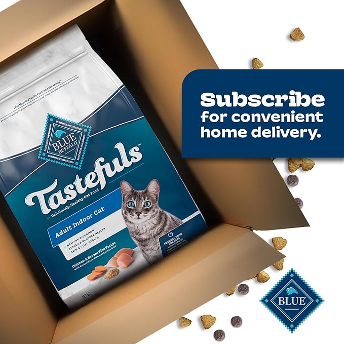 Blue Buffalo Tastefuls Adult Dry Cat Food Indoor Cat Formula, Made in the USA with Natural Ingredients, Chicken & Brown Rice Recipe, 3-lb. Bag - PAWPICO