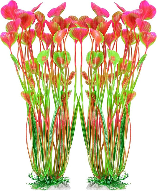 AQUANEAT Artificial Aquarium Plants, Fish Tank Plants Plastic, Aquarium Decor Large, 15.5 inch Pink Fish Tank Decorations, 2pcs Aquaneat