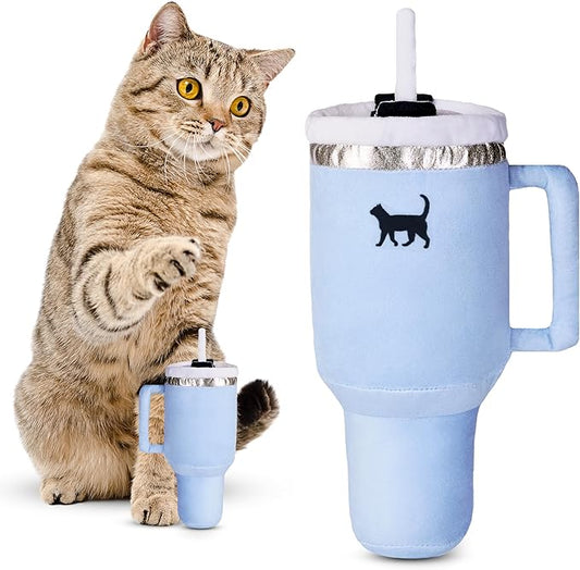 Kitty Cup Tumbler Cat Toy – Cute Cat Toy with Catnip, Crinkle Cat Toys for Cat Birthdays or Christmas, Funny Cat Toys for Kittens (Chambray Blue) - PAWPICO