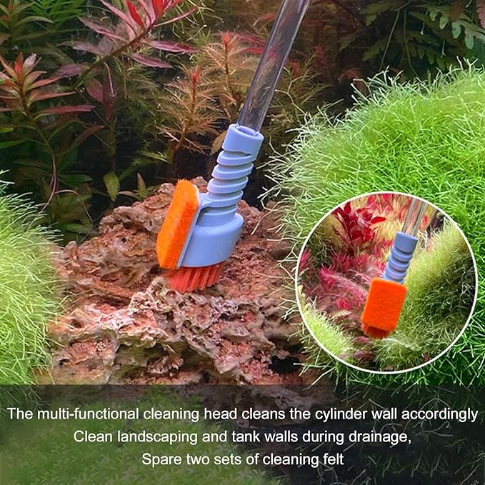 Bubble Magus M-Beans Aquarium Cleaning Kit 10 Gallon Gravel Vacuum & Water Changer Siphon, Long Hose Brush Pad, Ideal for 5-10 Gallon Tanks, Fish Tank Accessories Gravel Vacuum for Aquarium Kit Bubble-magus