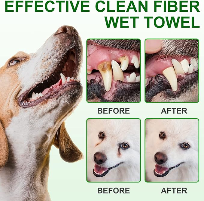 ALIVO Dental Teeth Cleaning Wipes for Dogs & Cats, Remove Bad Breath by Removing No-Rinse Dog Finger Toothbrush, Disposable Gentle Cleaning Pet Dental Care Wipes, 50pc PAWPICO